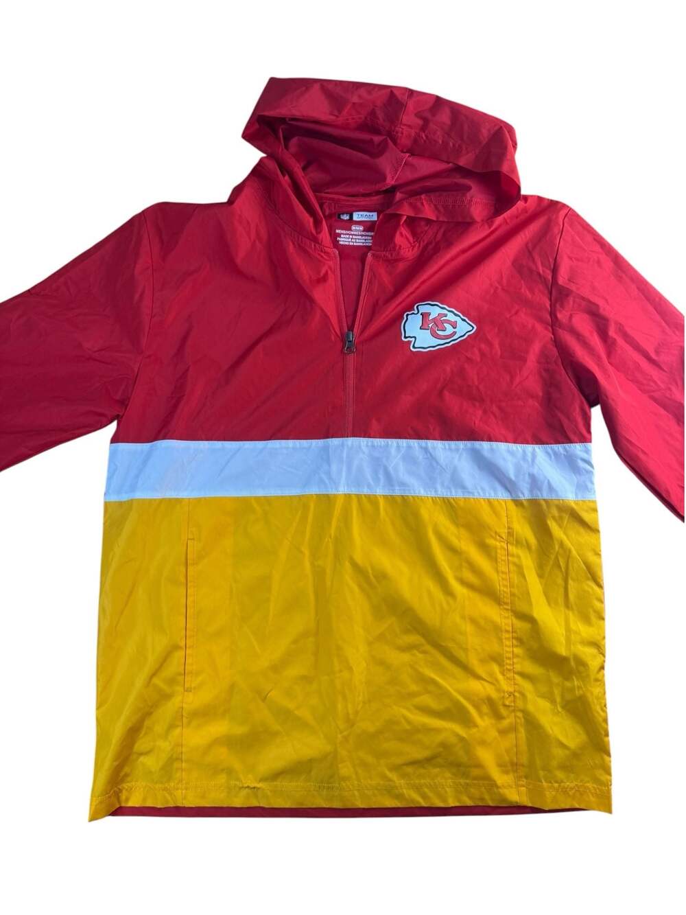 NFL Team Apparel Kansas City Chiefs Hooded 1/4 Zip Windbreaker Jacket Mens M